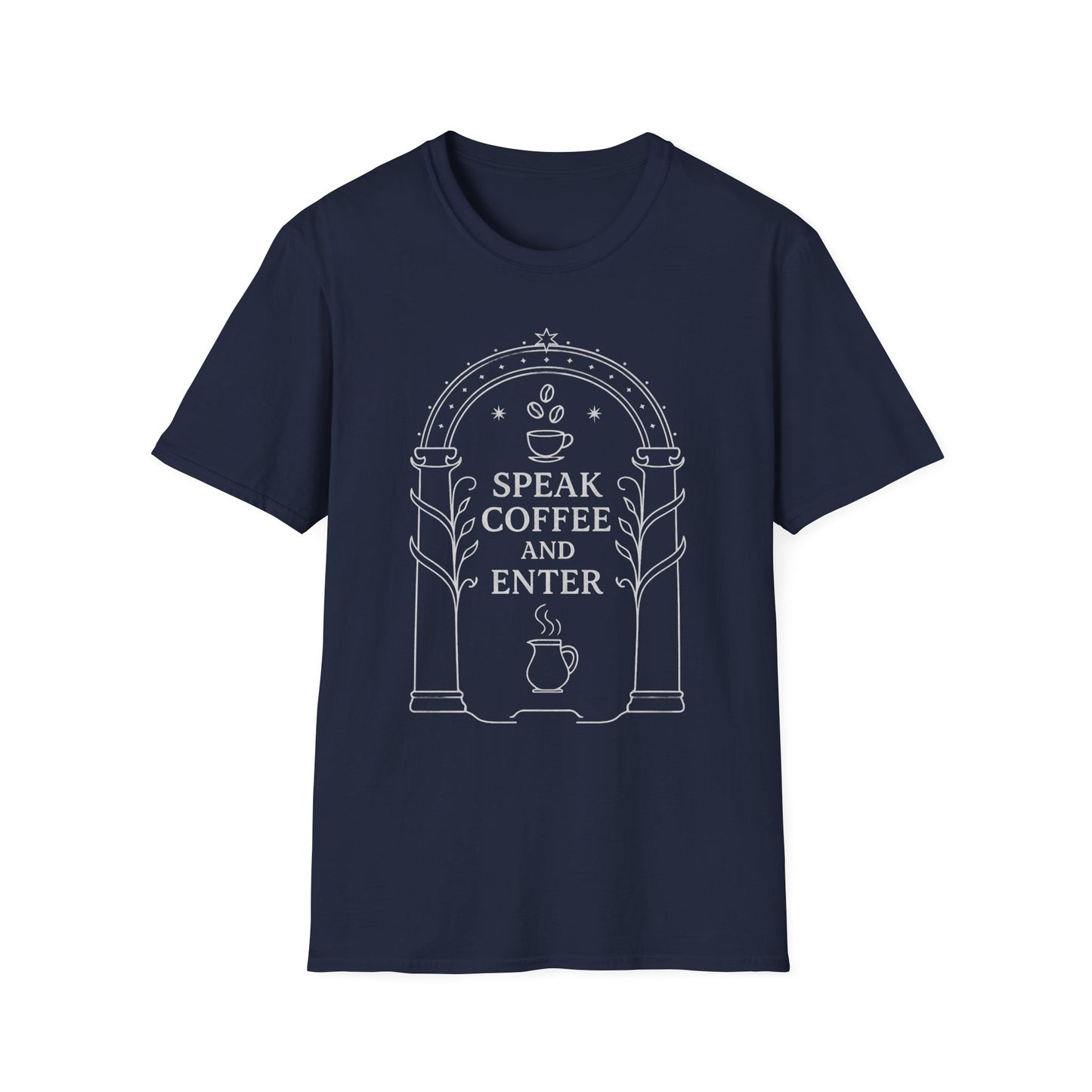 Moria Inspired T-Shirt Speak Coffee and Enter