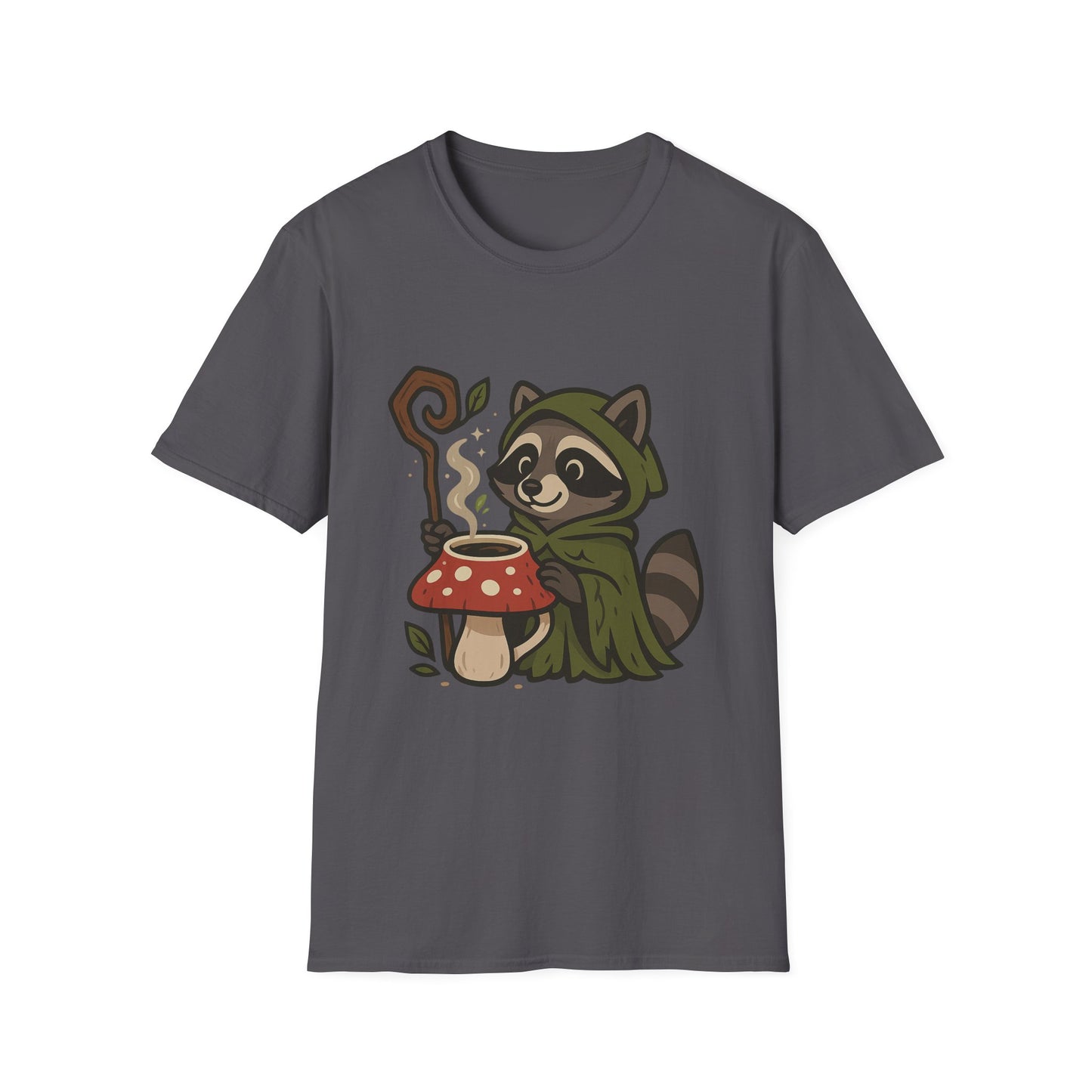Wizard Raccoon Unisex Softstyle T-Shirt - Cozy Nature Vibe, Perfect for Casual Wear & Gifting