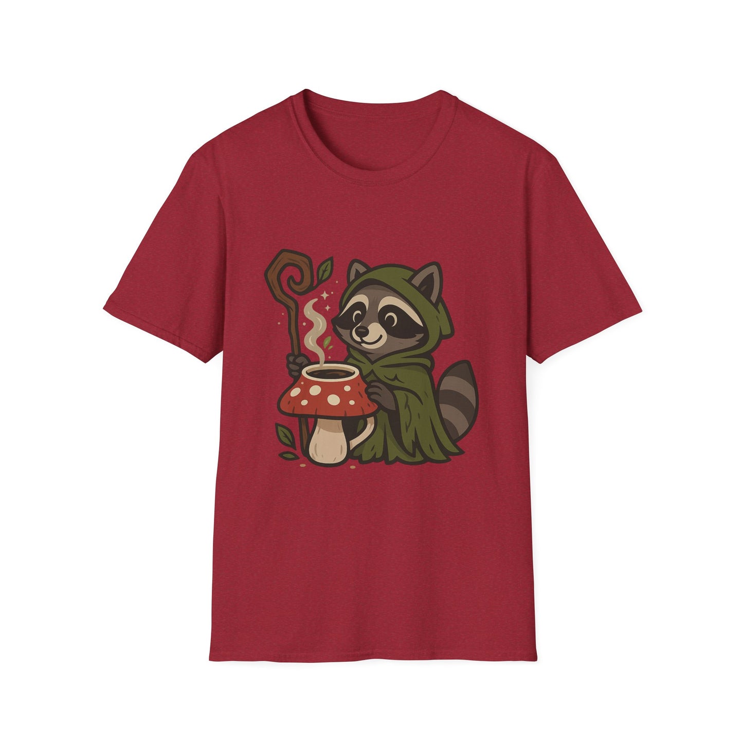 Wizard Raccoon Unisex Softstyle T-Shirt - Cozy Nature Vibe, Perfect for Casual Wear & Gifting