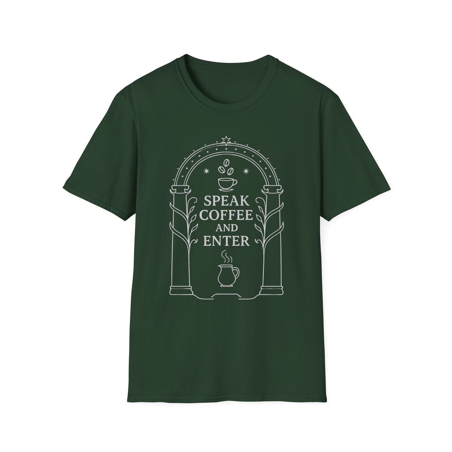 Moria Inspired T-Shirt Speak Coffee and Enter
