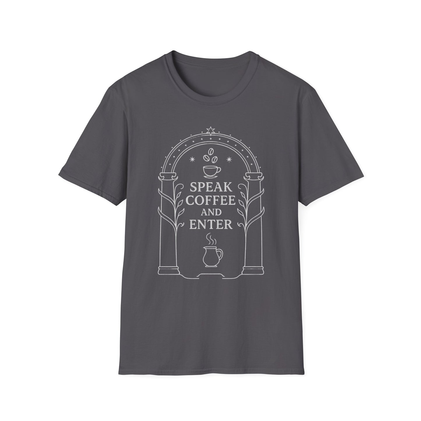 Moria Inspired T-Shirt Speak Coffee and Enter
