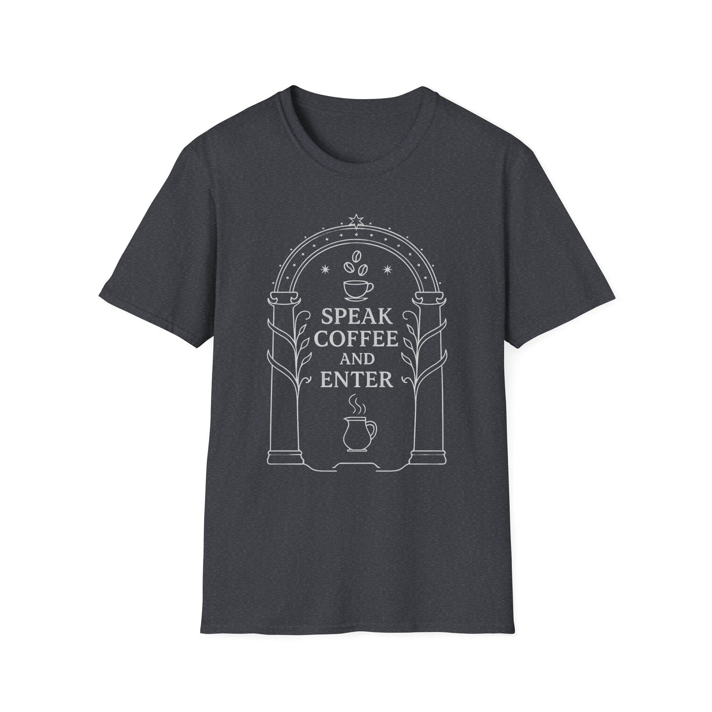 Moria Inspired T-Shirt Speak Coffee and Enter