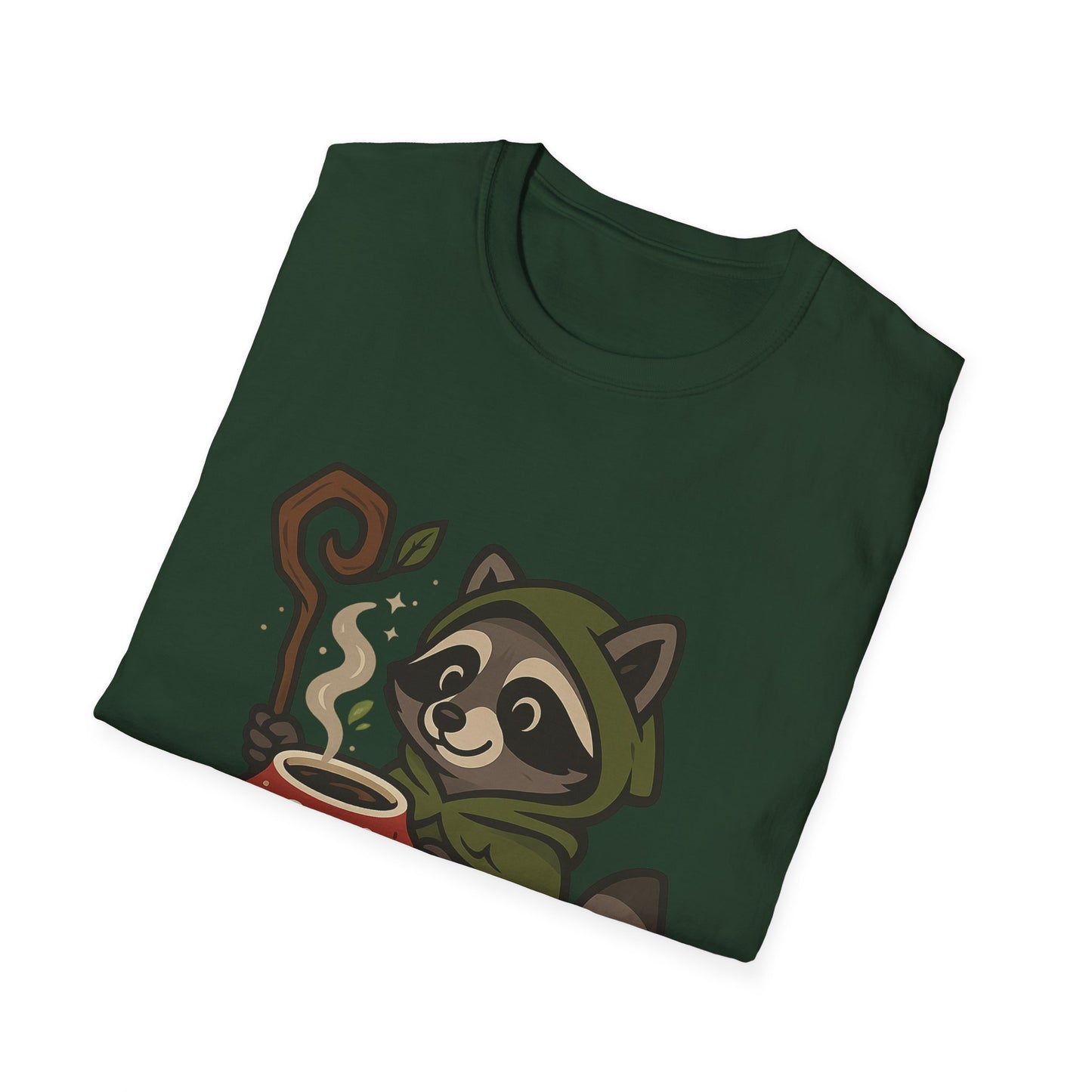 Wizard Raccoon Unisex Softstyle T-Shirt - Cozy Nature Vibe, Perfect for Casual Wear & Gifting