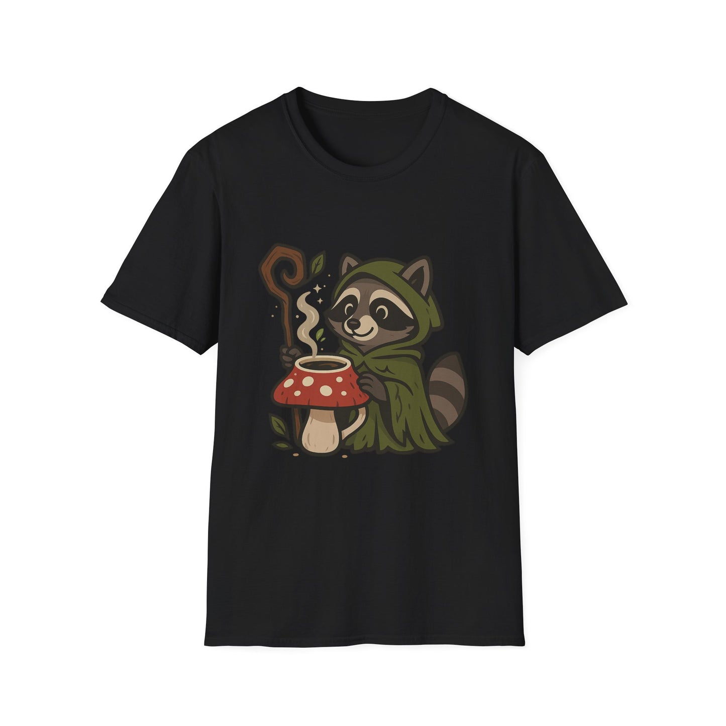 Wizard Raccoon Unisex Softstyle T-Shirt - Cozy Nature Vibe, Perfect for Casual Wear & Gifting