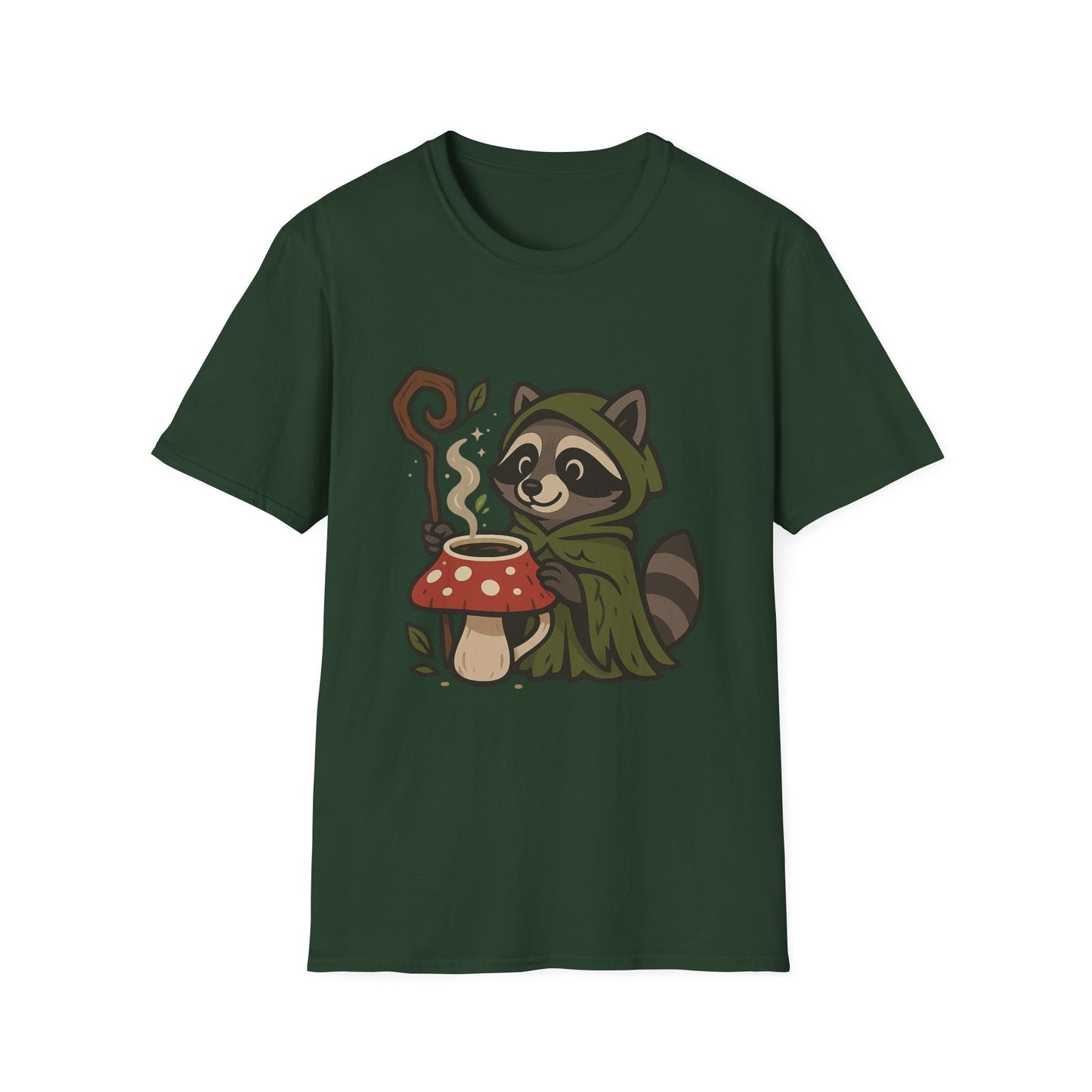 Wizard Raccoon Unisex Softstyle T-Shirt - Cozy Nature Vibe, Perfect for Casual Wear & Gifting