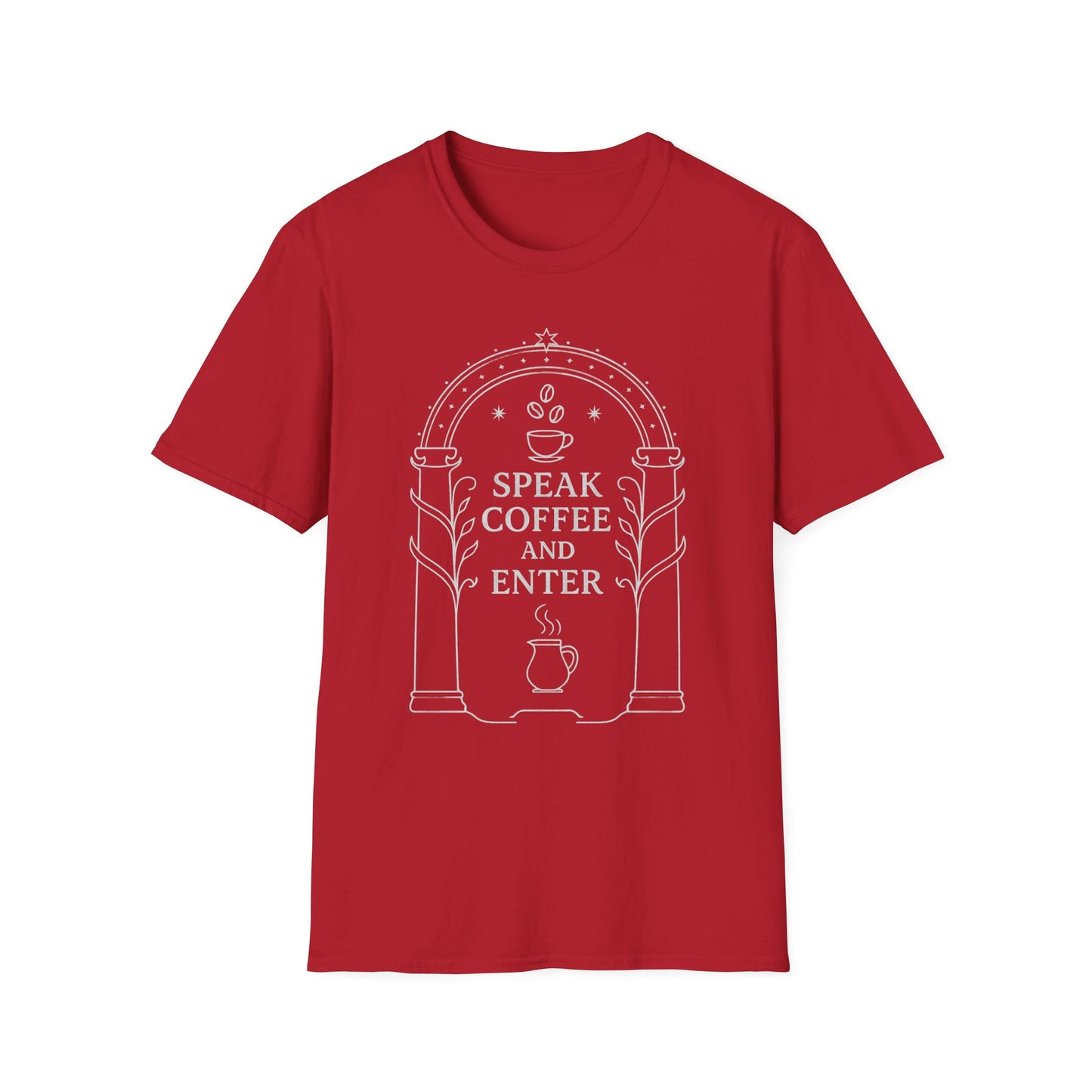 Moria Inspired T-Shirt Speak Coffee and Enter