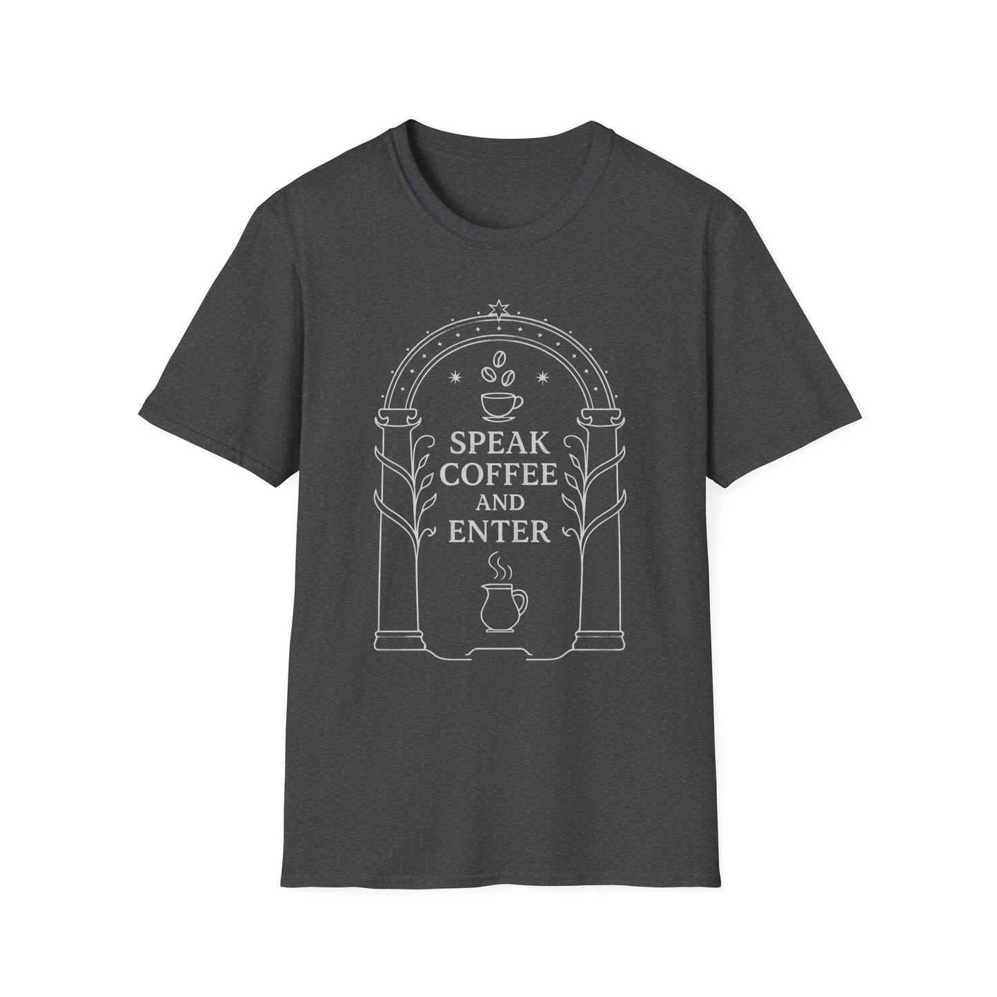 Moria Inspired T-Shirt Speak Coffee and Enter