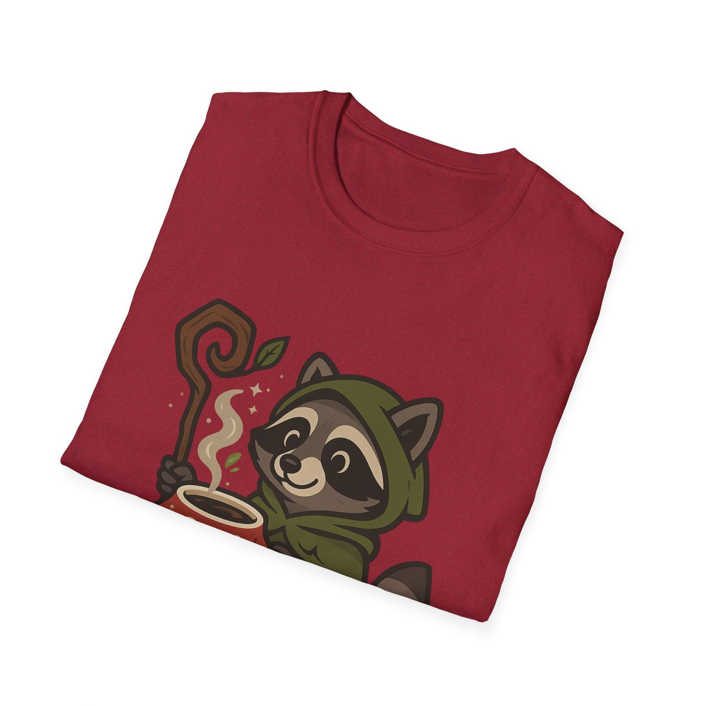 Wizard Raccoon Unisex Softstyle T-Shirt - Cozy Nature Vibe, Perfect for Casual Wear & Gifting
