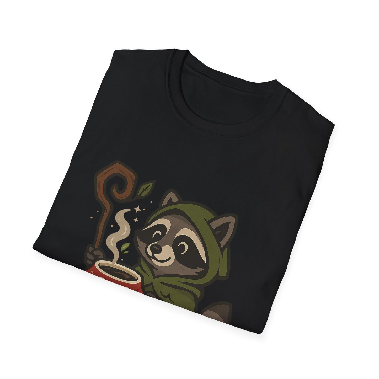 Wizard Raccoon Unisex Softstyle T-Shirt - Cozy Nature Vibe, Perfect for Casual Wear & Gifting