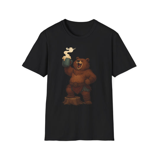 Bear Barbarian Unisex T-Shirt with Coffee Mug Design