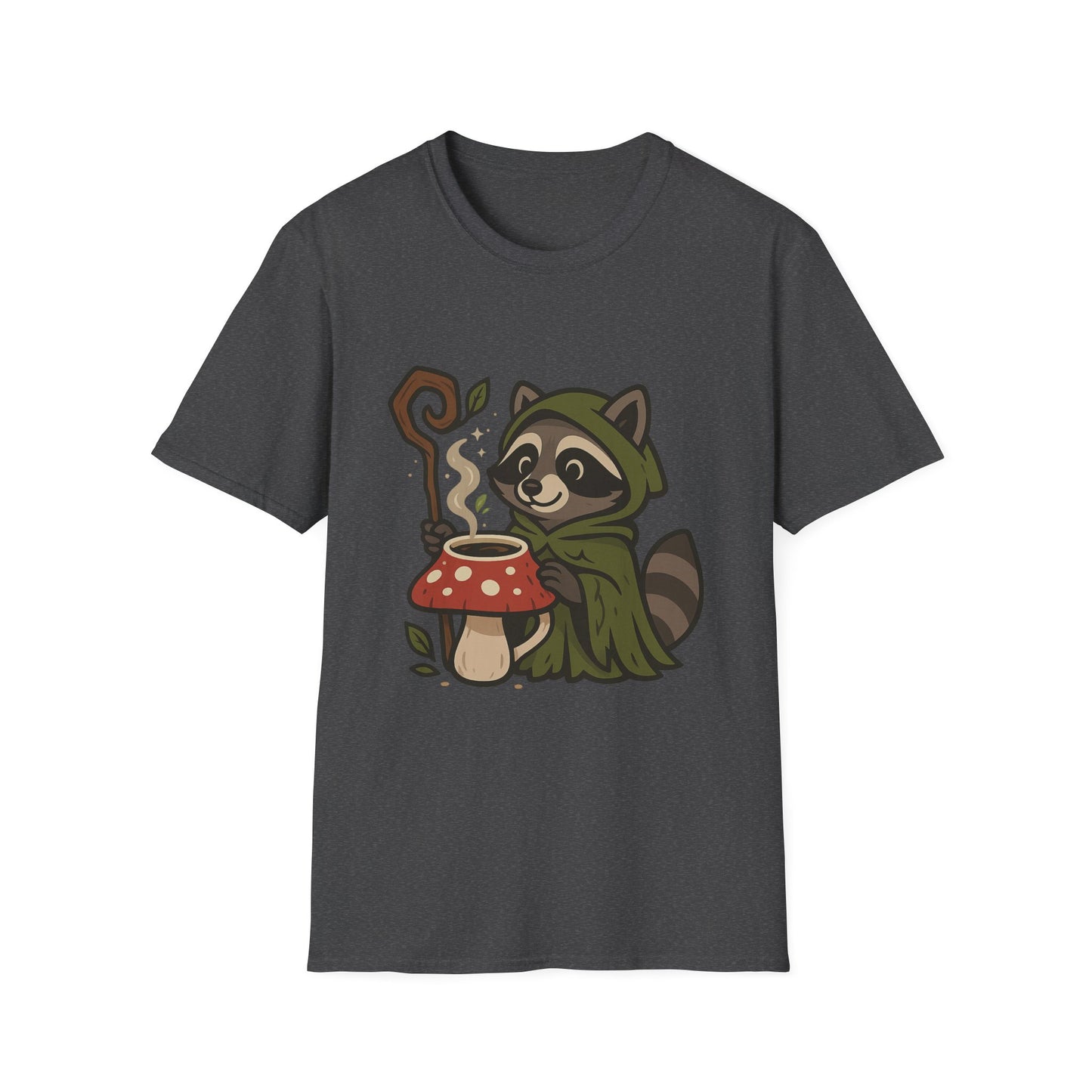 Wizard Raccoon Unisex Softstyle T-Shirt - Cozy Nature Vibe, Perfect for Casual Wear & Gifting